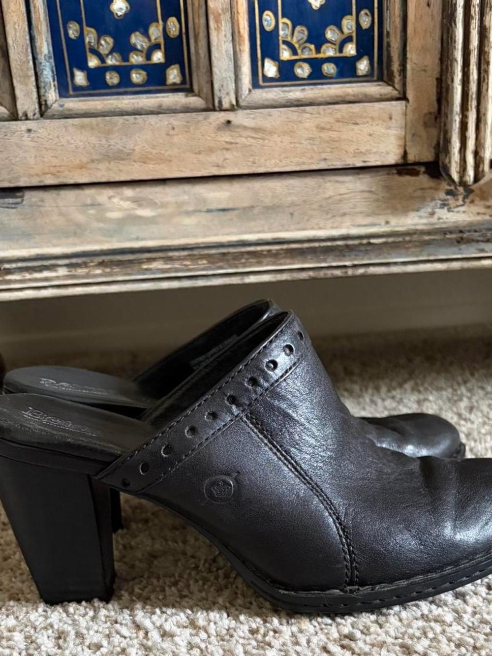 Born Black Leather Heel Mules - Women